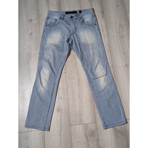 ITALIAN GAZZARRINI MENS COTTON DISTRESSED STRIPEDJEANS PANTS SIZE 33 - Picture 1 of 16
